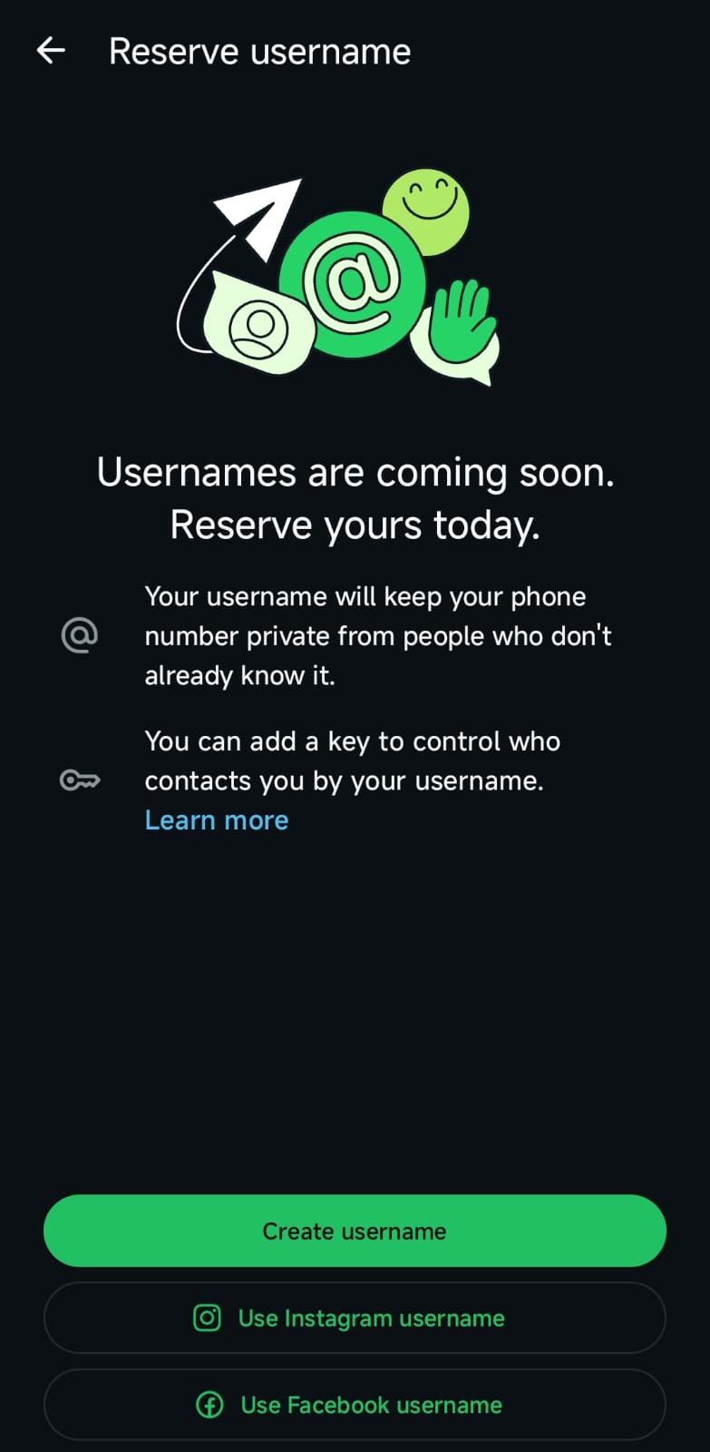 Username setup interface
