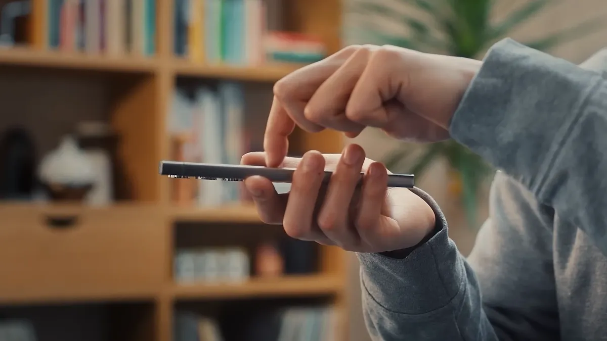 A hand tapping a phone screen