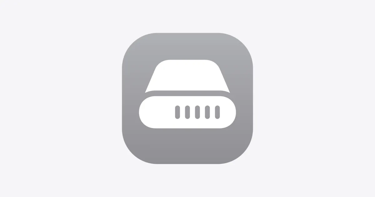 Gray rounded square icon with a white hard drive symbol featuring five vertical lines.