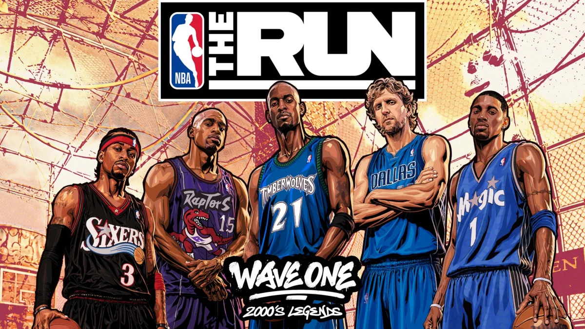 Five illustrated NBA players in 2000s jerseys stand together under the "NBA The Run" logo with "Wave One: 2000s Legends" text.
