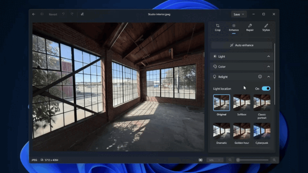 Relight gives you control over your photo's lighting.