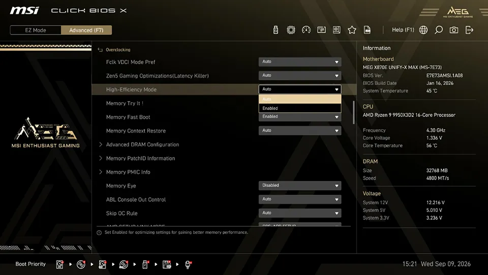 How to Enable High-Efficiency Mode in MSI BIOS