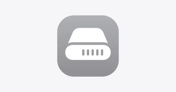 Gray rounded square icon with a white hard drive symbol featuring five vertical lines.